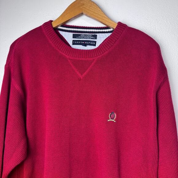 Vintage Tommy Hilfiger Red Cotton Shaker Crewneck Pullover Sweater Men’s Size XL - Picture 8 of 12